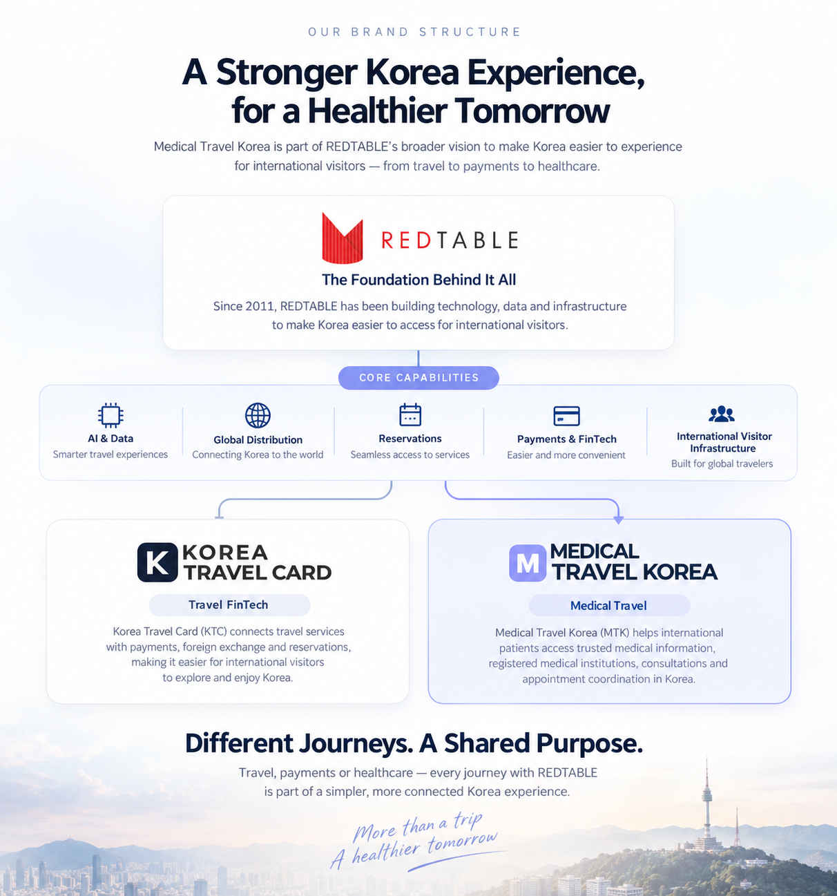 REDTABLE brand structure showing Korea Travel Card and Medical Travel Korea
